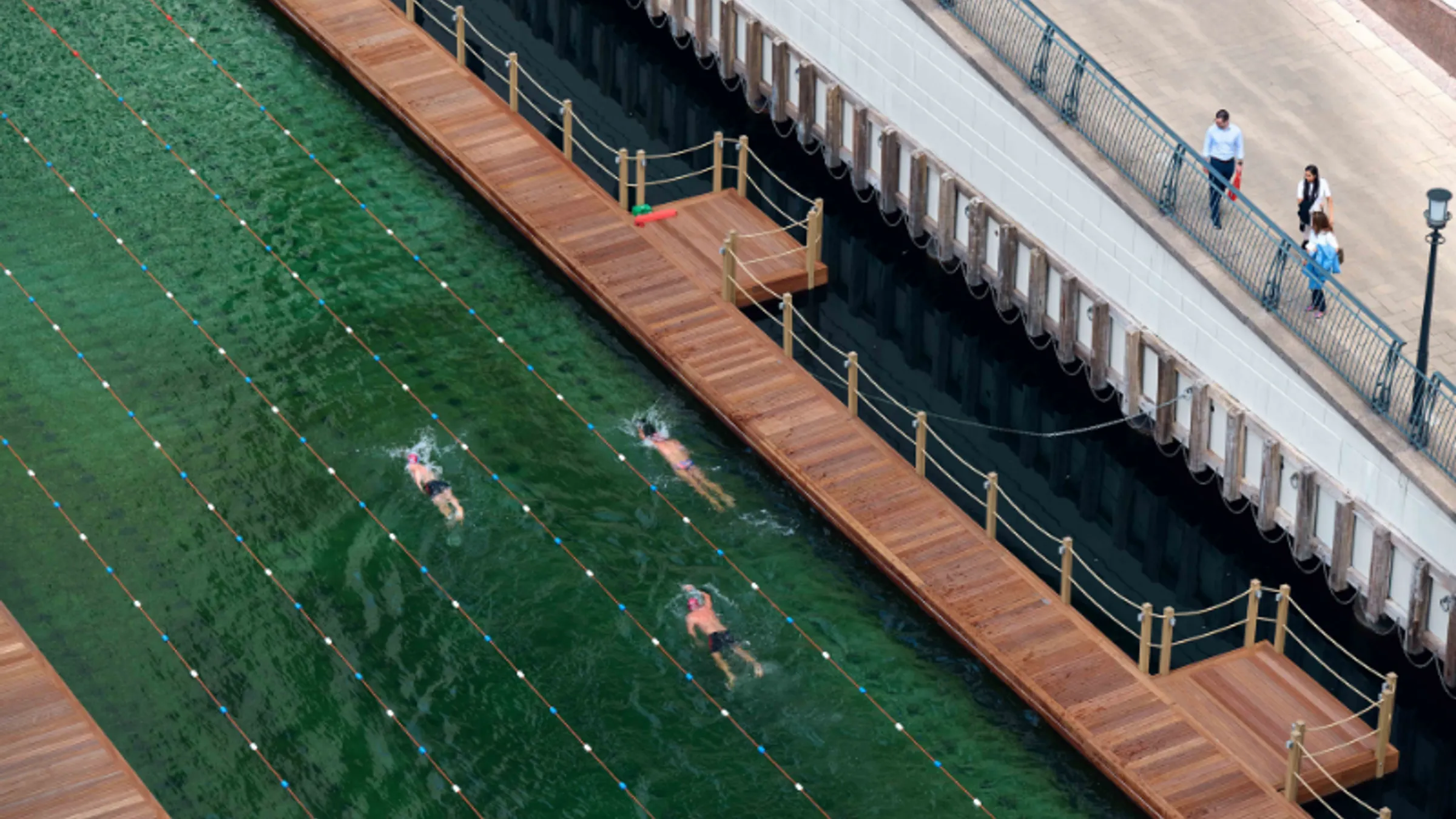 people swimming in a pool
