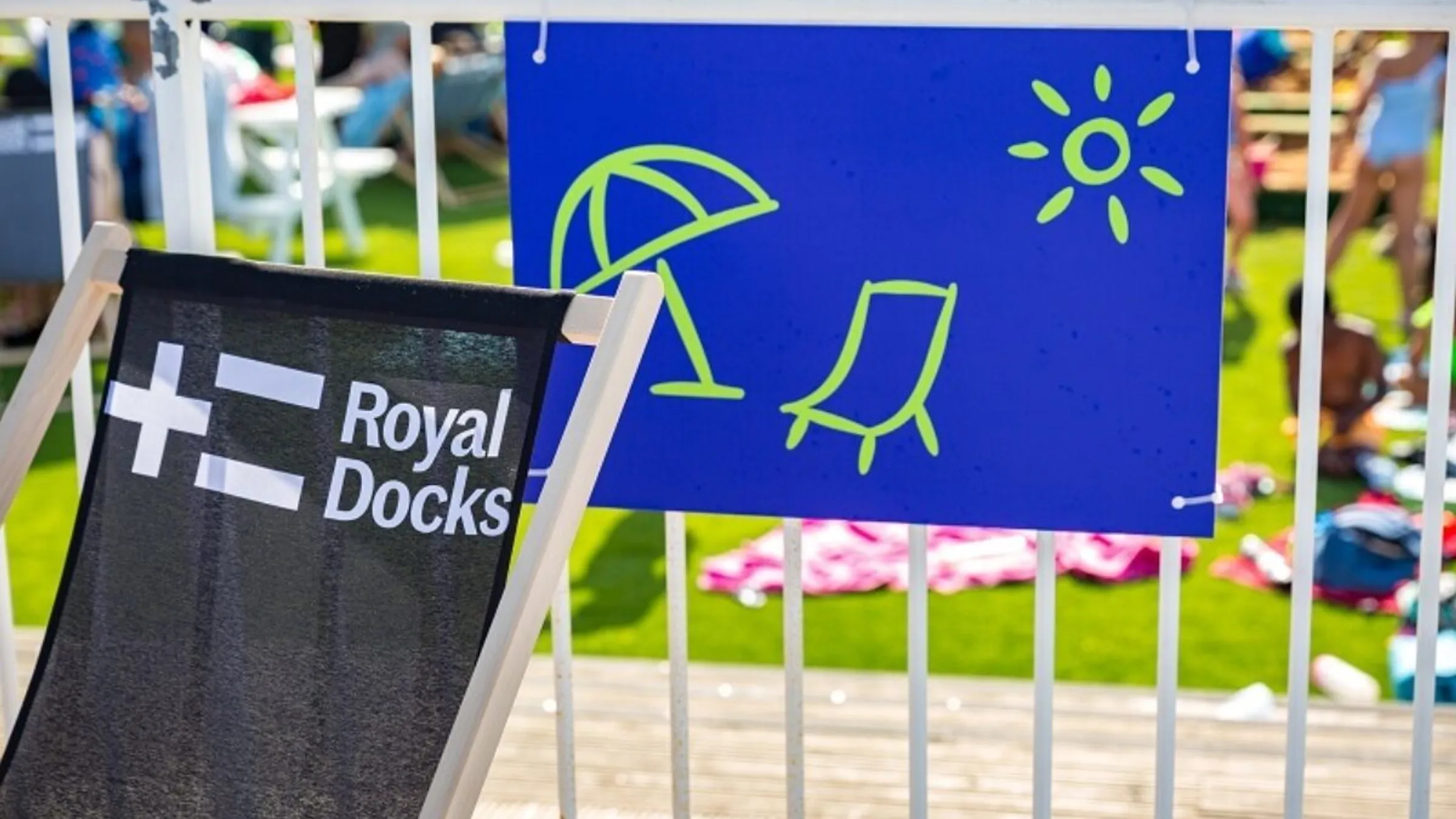 a sign on a railing