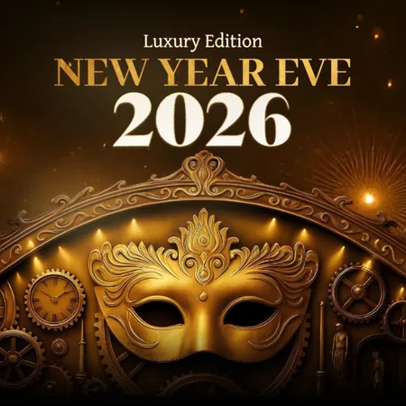 a gold mask with a clock on it