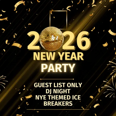 a gold disco ball with fireworks and confetti