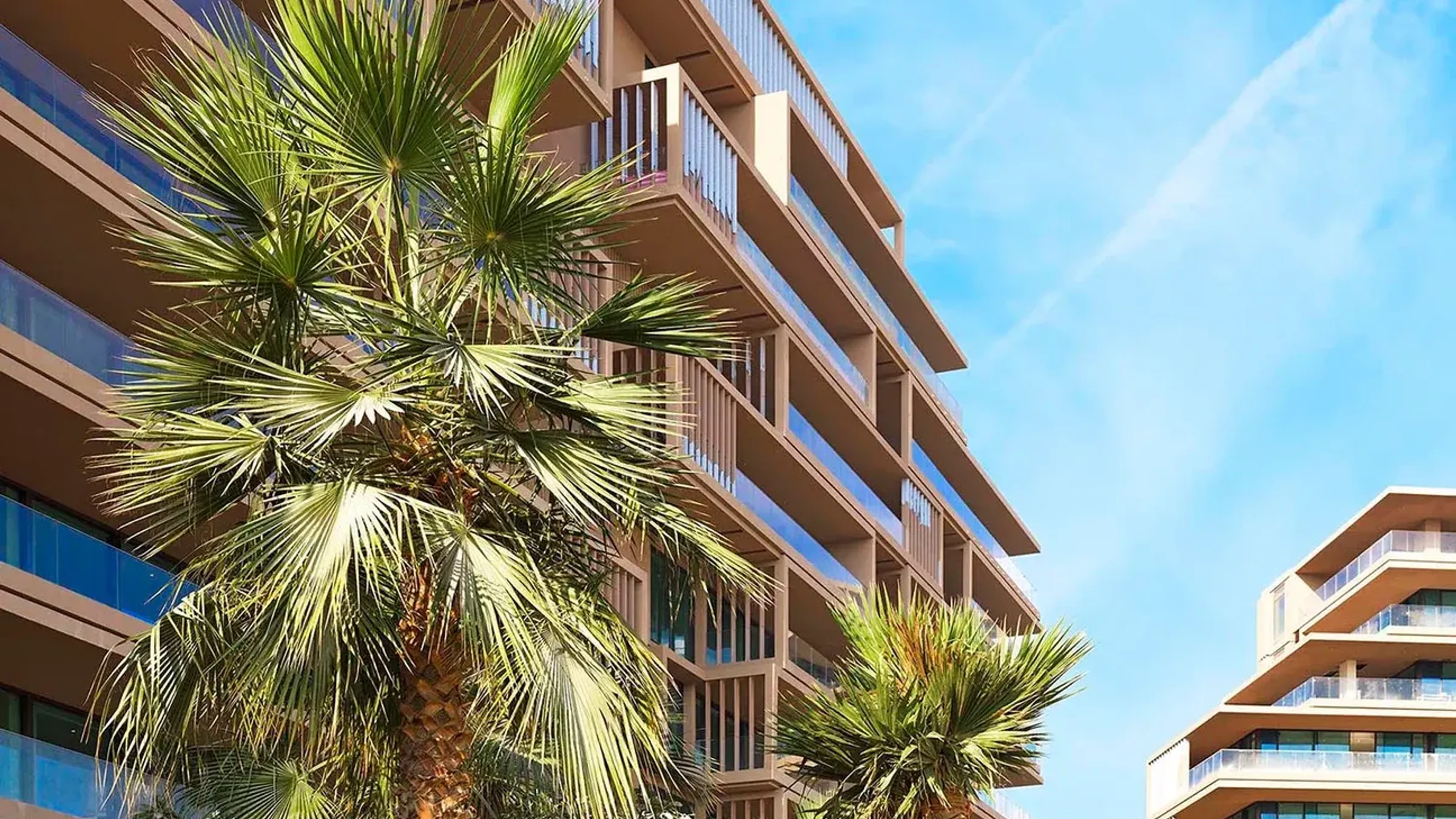 a building with palm trees