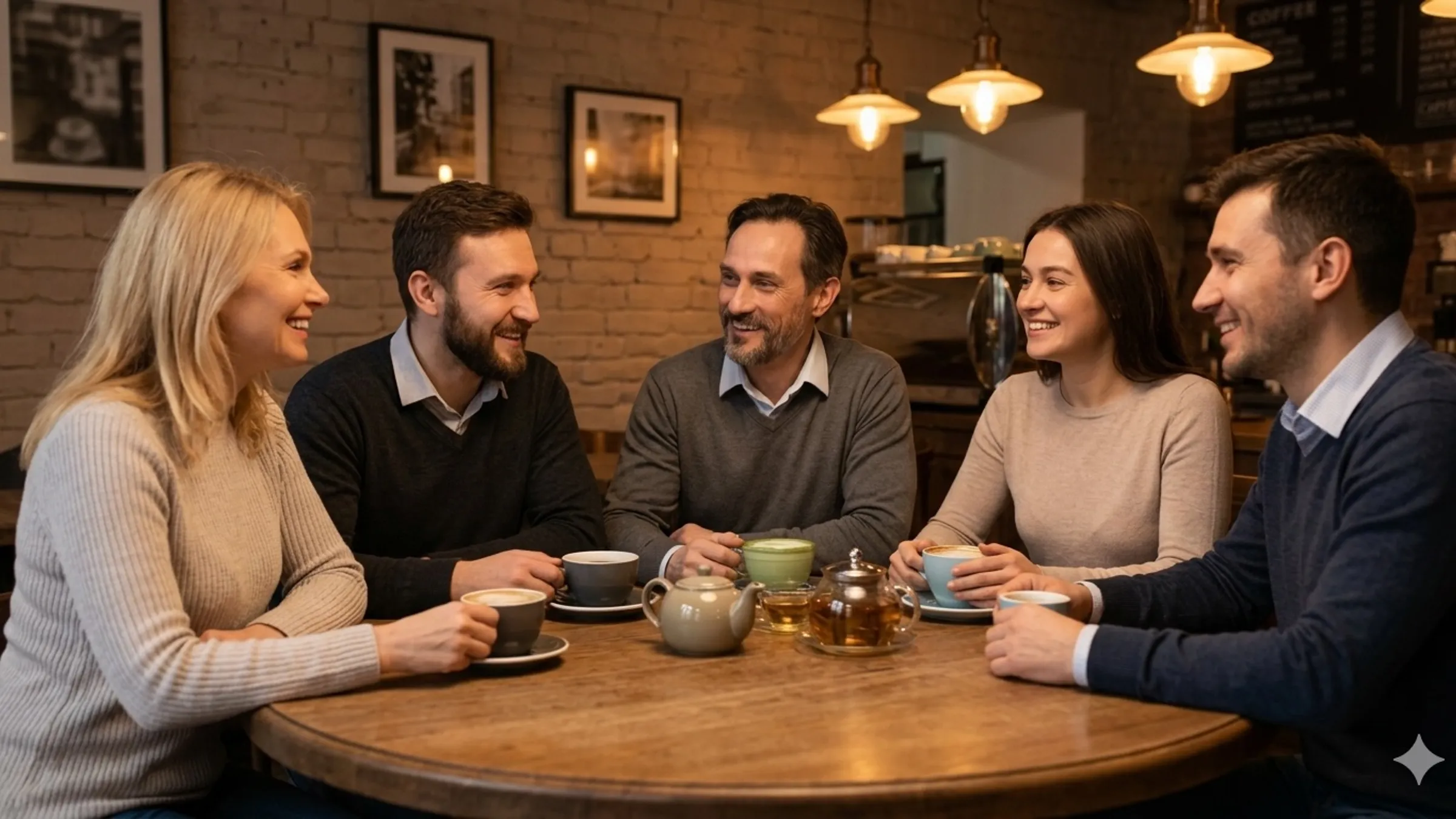a group of people sitting around a table